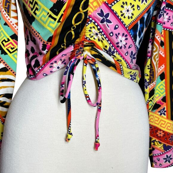 JULIA BY LOVE J Y2K Cropped Cinch Top Size L Festival Animal Print Funky Club - Picture 4 of 10